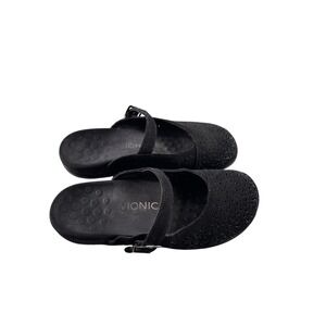 Vionic Lidia Women's Size 7 Black Suede Perforated Mary Jane Mule Clogs Nursing